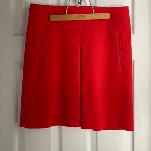Red skirt.  Hits 3” above knee